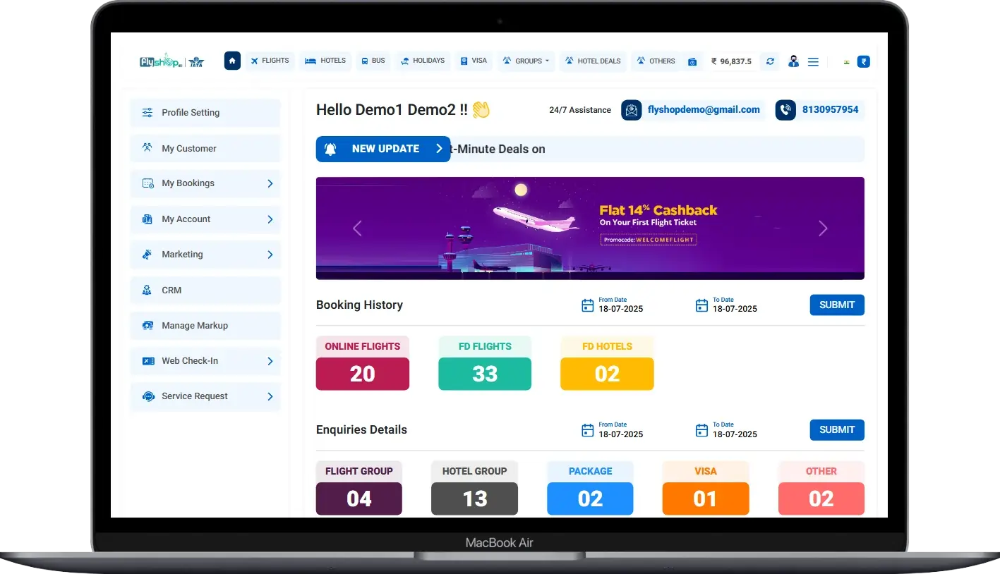 Flyshop B2B booking interface